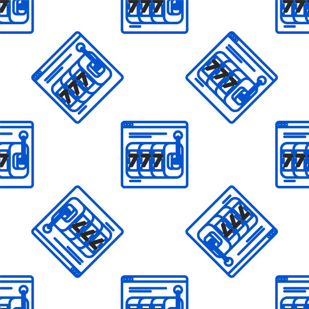 线上老虎机与幸运七头奖图标隔离无缝模式的白色背景。在线赌场。彩色轮廓概念。向量图片下载