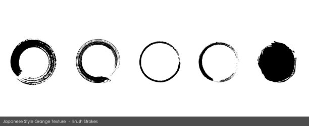 日本风格的圆形材料与笔刷设置图片下载