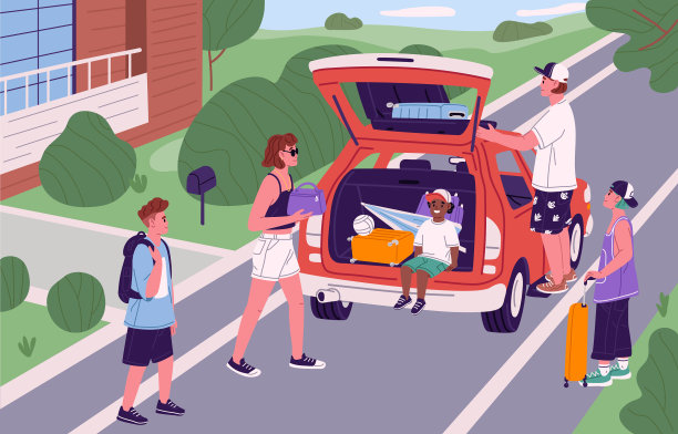 幸福的家庭带着孩子们打包行李进入开放图片下载