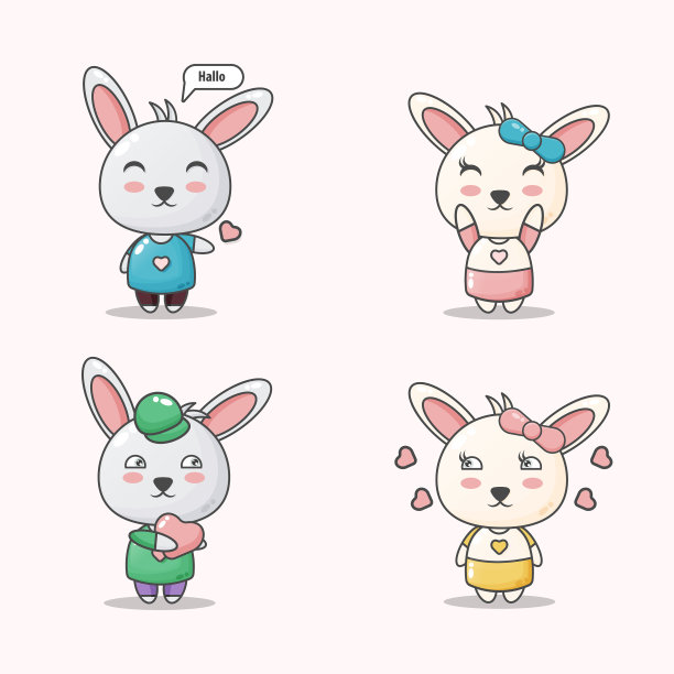 可爱的小兔子和爱的手套设计图片下载