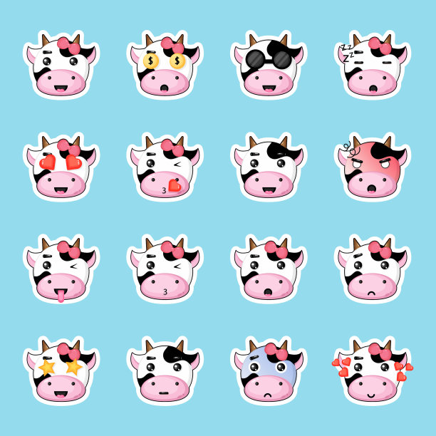 可爱奶牛贴纸套装图片下载