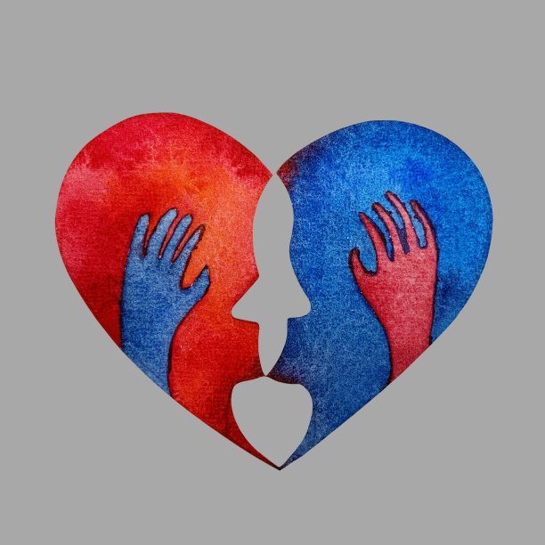 水彩插图爱情心吻图片下载