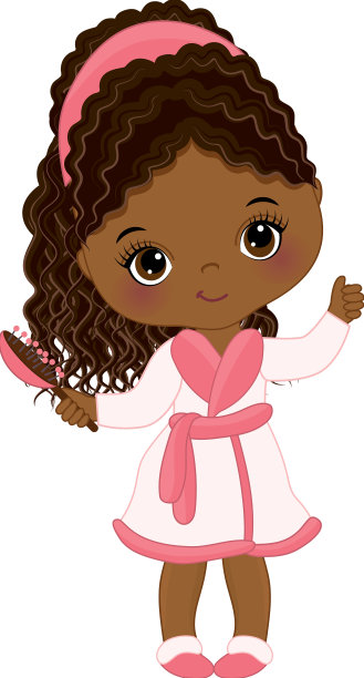 小非洲裔美国人洗澡后梳头图片下载