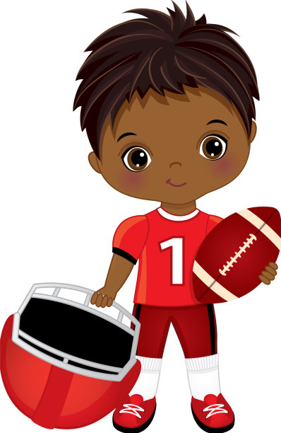 可爱的黑人小男孩在踢美式足球图片下载