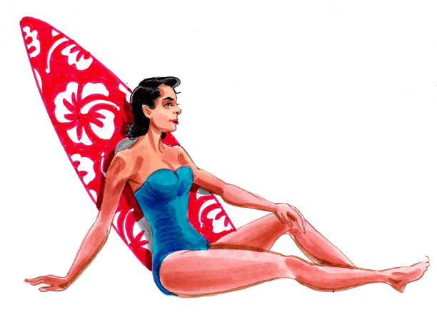 漂亮女人和冲浪板图片下载