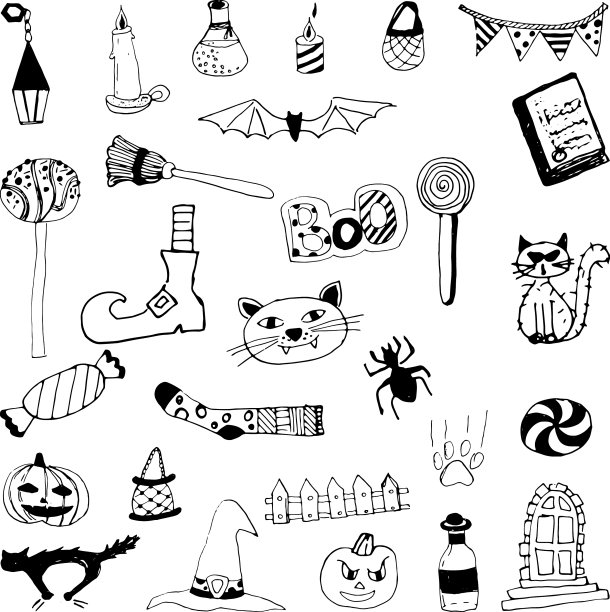 一套可爱的涂鸦主题万圣节图片下载