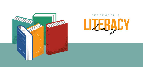 识字日网页横幅书堆卡通概念图片下载