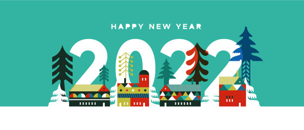 2022年北欧冬季城市贺卡新年快乐图片下载