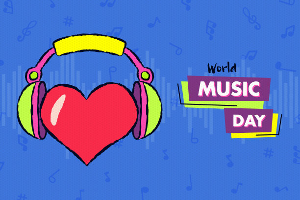 世界音乐日心形耳机卡图片下载