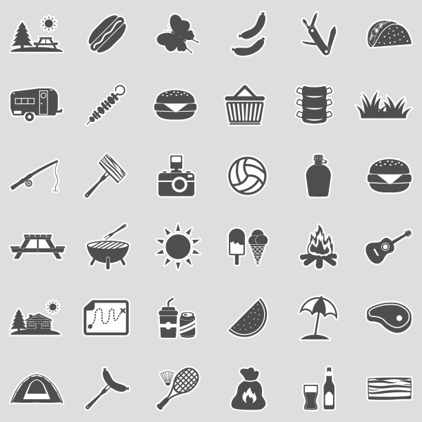 野餐图标。贴纸设计。矢量插图。图片下载