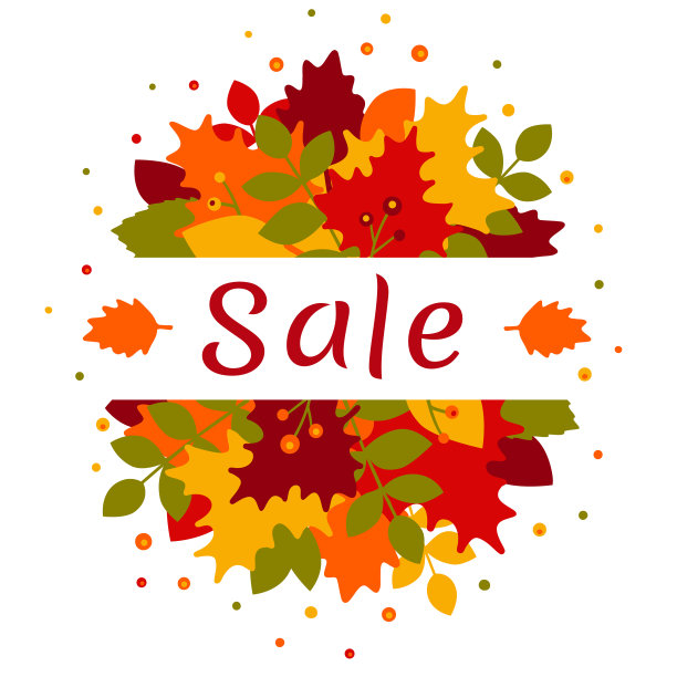 秋天出售的迹象。色彩缤纷的落叶和广告折扣文字。圆秋叶设计与枫叶。秋季促销广告横幅。孤立在白色背景上。美丽的向量模板。图片下载