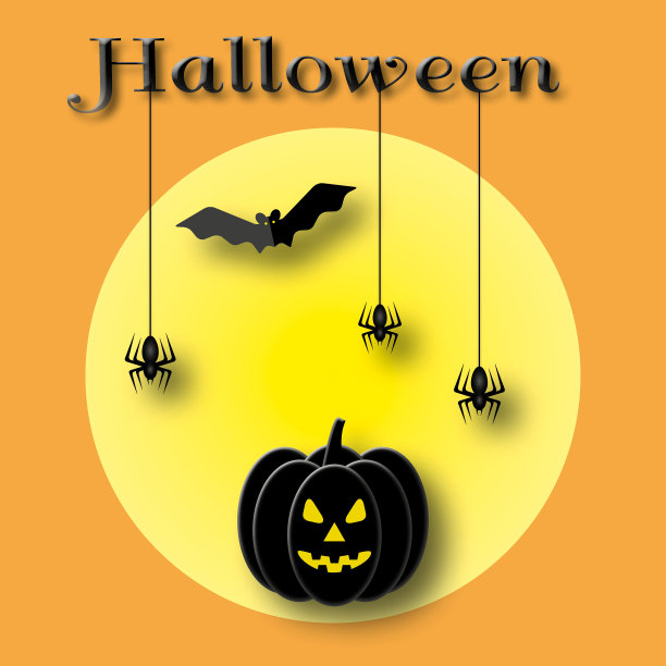 万圣节快乐的怪物和月光在橙色的背景，万圣节插图。图片下载