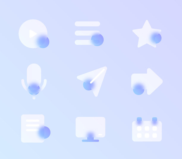 UI玻璃形态时尚风格图标集。UI web透明玻璃颜色矢量图标模糊和紫色渐变。用于网页和UI设计，移动应用程序和促销业务图片下载