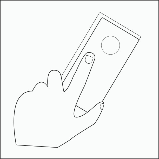 那只手拿着电话。简单，轮廓或手绘风格。黑白矢量插图。孤立的背景。图片下载