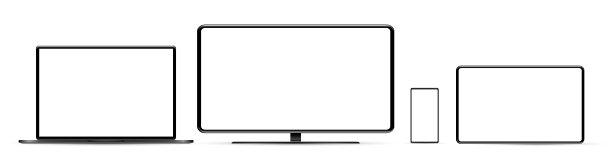 设备屏幕模型。智能手机，平板电脑，笔记本电脑，单块显示器，带黑屏为您设计。PNG。图片下载