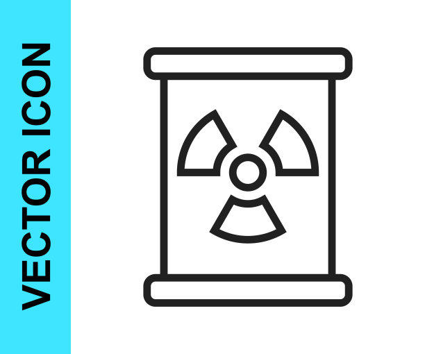 黑线在白色背景上分离的桶图标中的放射性废物。有毒的废物桶。放射性垃圾排放，污染环境。向量图片下载