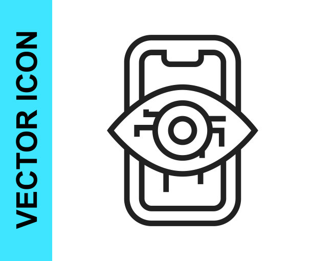 黑线计算机视觉图标隔离在白色背景上。技术视觉，眼电路，视频监控系统，增强现实系统。向量图片下载