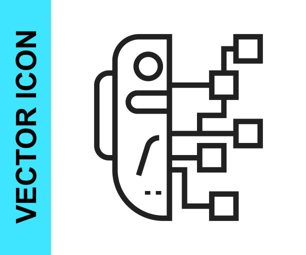 黑色线人形机器人图标隔离在白色背景。人工智能、机器学习、云计算。向量图片下载