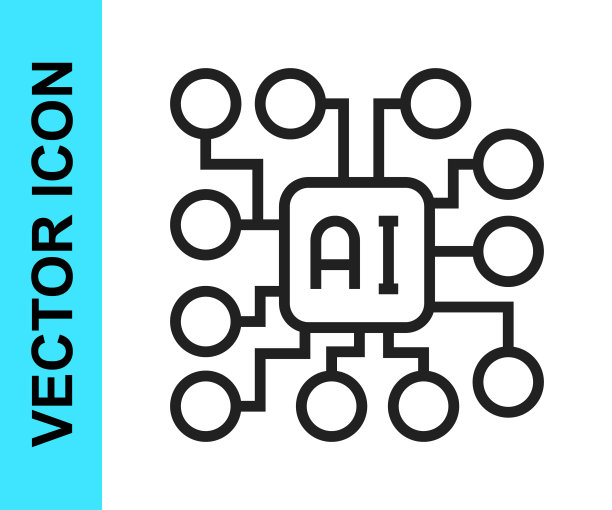 黑线神经网络图标隔离在白色背景。人工智能AI。向量图片下载