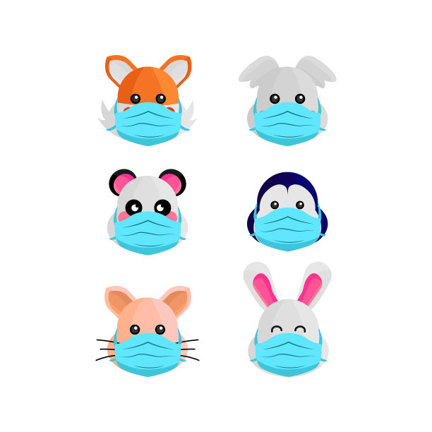 集头卡通动物戴面具收藏图片下载