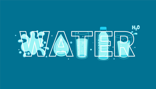 字水在线条风格充满水在背面。图片下载