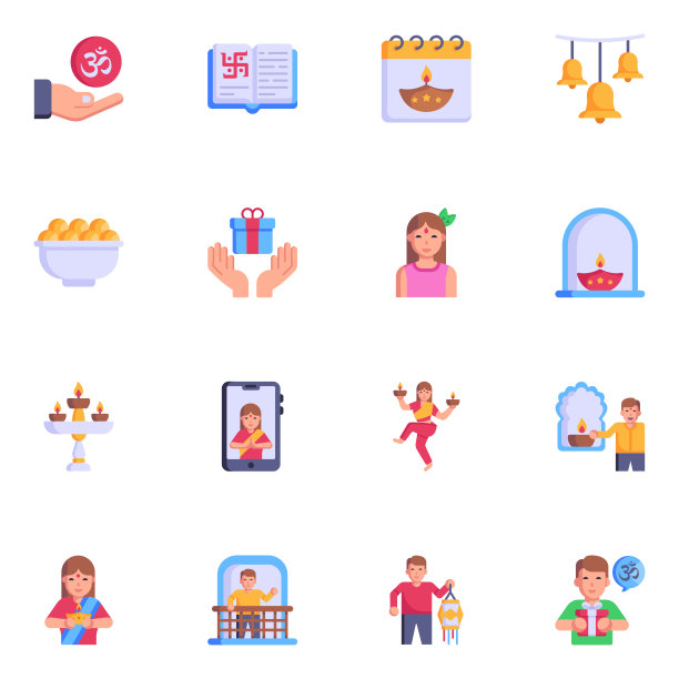 印度传统平面图标的收集图片下载