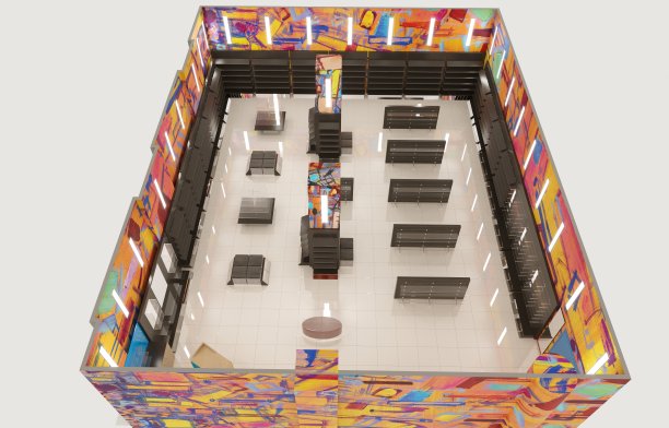 商业场所，商店，室内可视化，3D插图，cg渲染图片下载