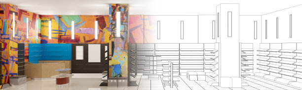 商业场所，商店，室内可视化，3D插图，cg渲染图片下载