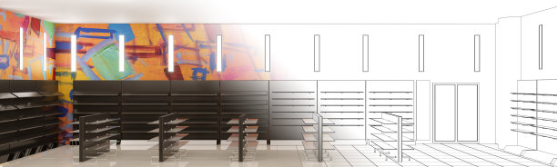 商业场所，商店，室内可视化，3D插图，cg渲染图片下载