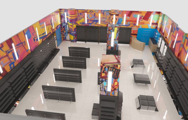 商业场所，商店，室内可视化，3D插图，cg渲染图片下载