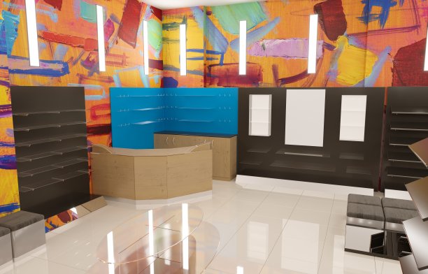 商业场所，商店，室内可视化，3D插图，cg渲染图片下载