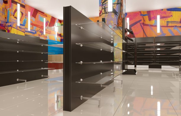 商业场所，商店，室内可视化，3D插图，cg渲染图片下载