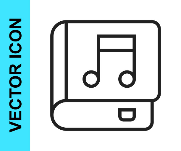 黑线音频书图标孤立在白色的背景。乐谱与书本。音频引导标志。在线学习的概念。向量图片下载