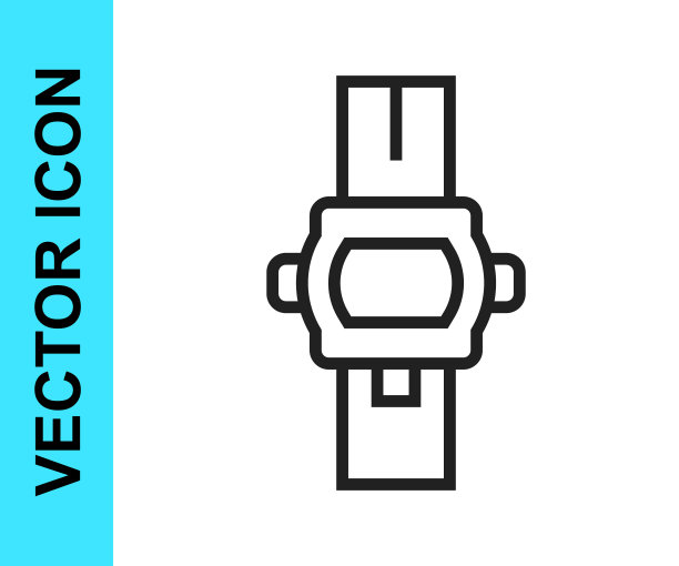 黑线腕表图标隔离在白色背景上。手表图标。向量图片下载