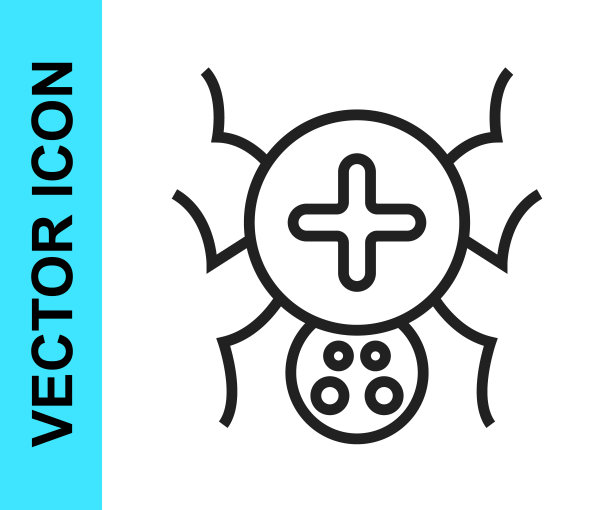 黑线蜘蛛图标孤立在白色背景。快乐的万圣节派对。向量图片下载