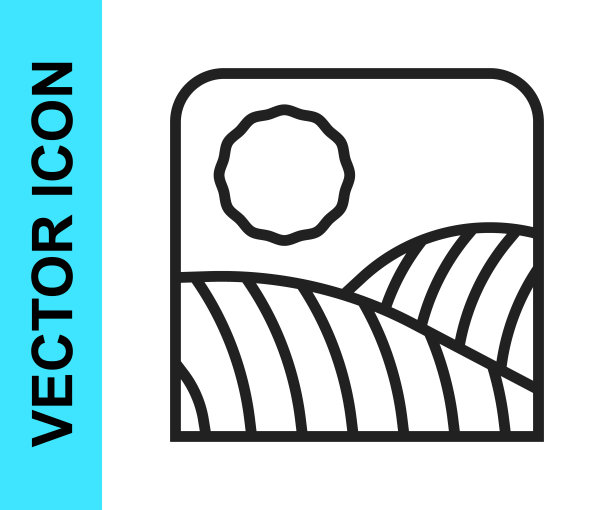 黑线农业麦田农场田园自然风光景观图标孤立在白色背景上。向量图片下载