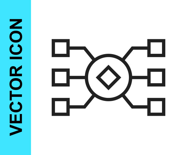 黑线神经网络图标隔离在白色背景。人工智能AI。向量图片下载