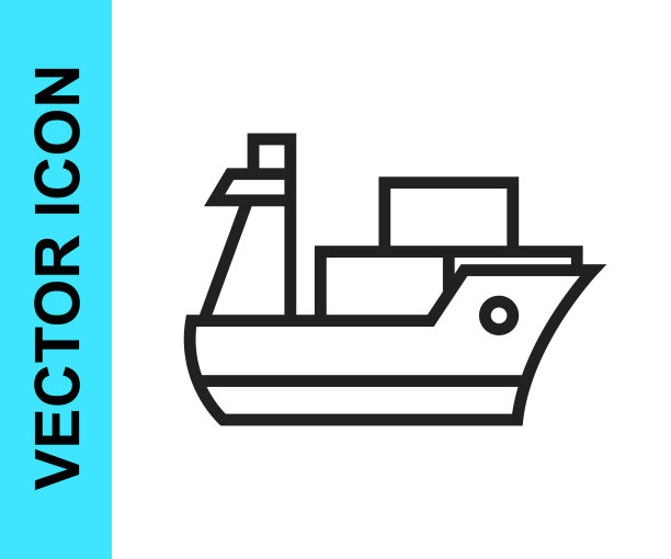 黑线货船图标孤立在白色背景。向量图片下载