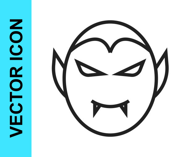 黑线吸血鬼图标孤立在白色背景。快乐的万圣节派对。向量图片下载