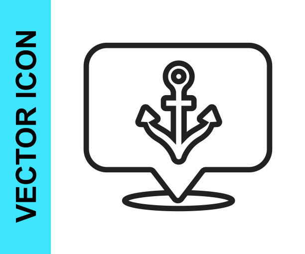 黑色线锚图标隔离在白色背景上。向量图片下载