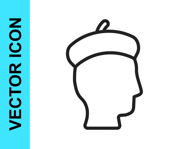 黑线法国人图标孤立在白色背景。向量图片下载