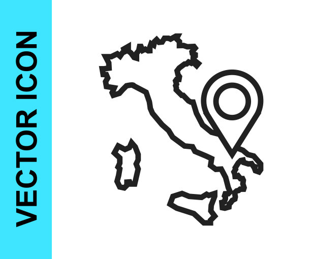 黑线地图的意大利图标孤立在白色的背景。向量图片下载