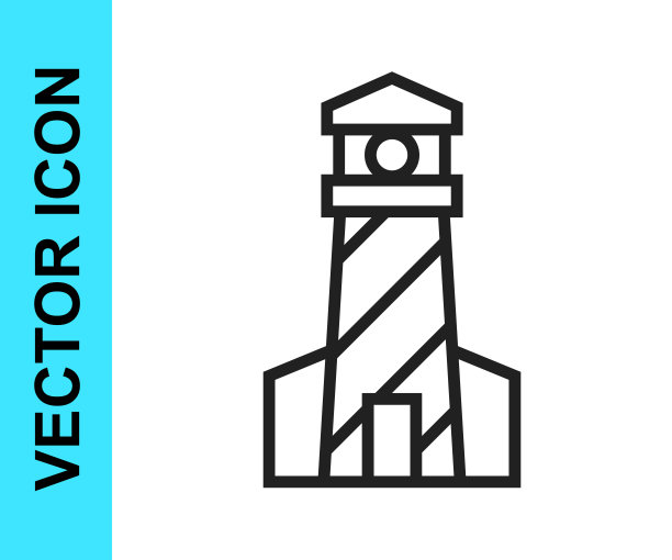 黑线灯塔图标孤立在白色背景。向量图片下载