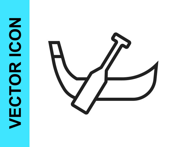 黑线贡多拉船意大利威尼斯图标孤立在白色背景。旅游划船交通浪漫。向量图片下载