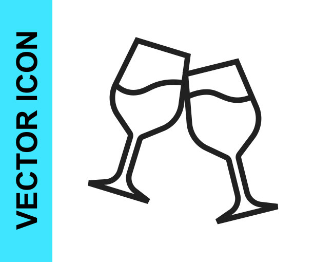 黑线酒杯图标隔离在白色背景。葡萄酒杯的迹象。向量图片下载