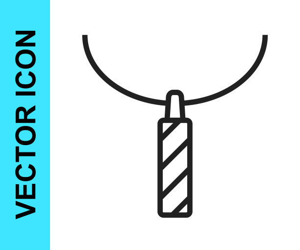 黑色线吊坠项链图标隔离在白色背景。向量图片下载