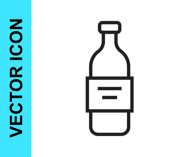 黑色线伏特加酒瓶图标孤立在白色背景。向量图片下载