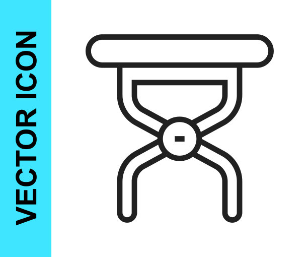 黑色线露营便携式折叠椅图标孤立在白色背景。休息和放松设备。钓鱼的座位。向量图片下载