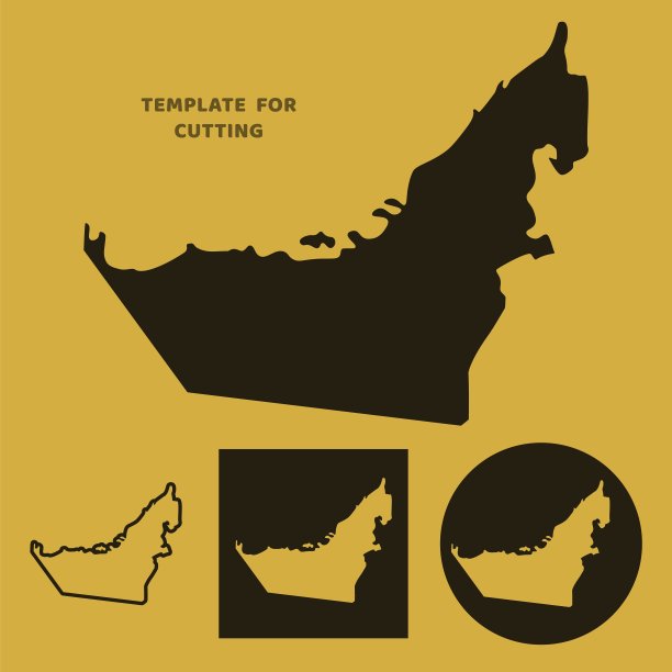 阿拉伯联合酋长国地图模板激光切割，木雕，剪纸。轮廓切割。阿拉伯联合酋长国地图矢量模板。图片下载