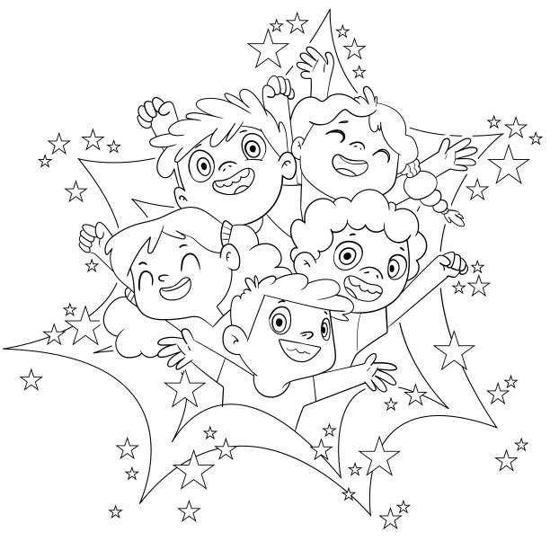 孩子们以漫画书的方式把空间撕开。孩子们透过撕破的纸洞看图片下载